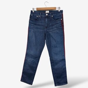 J. Crew Vintage Straight Jeans Size 28 Dark Wash Burgundy Velvet Tuxedo Stripe